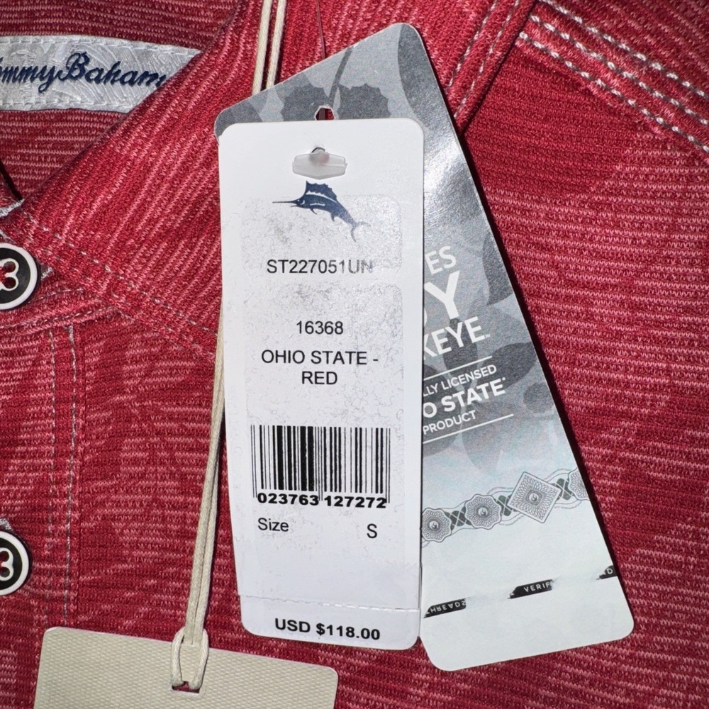 Ohio State Buckeyes Tommy Bahama Polo Shirt Floral All Over Print Sz S NEW $118 - Picture 4 of 9